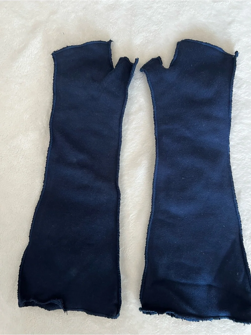 Denim Patchwork Fingerless Gloves- Blue OS